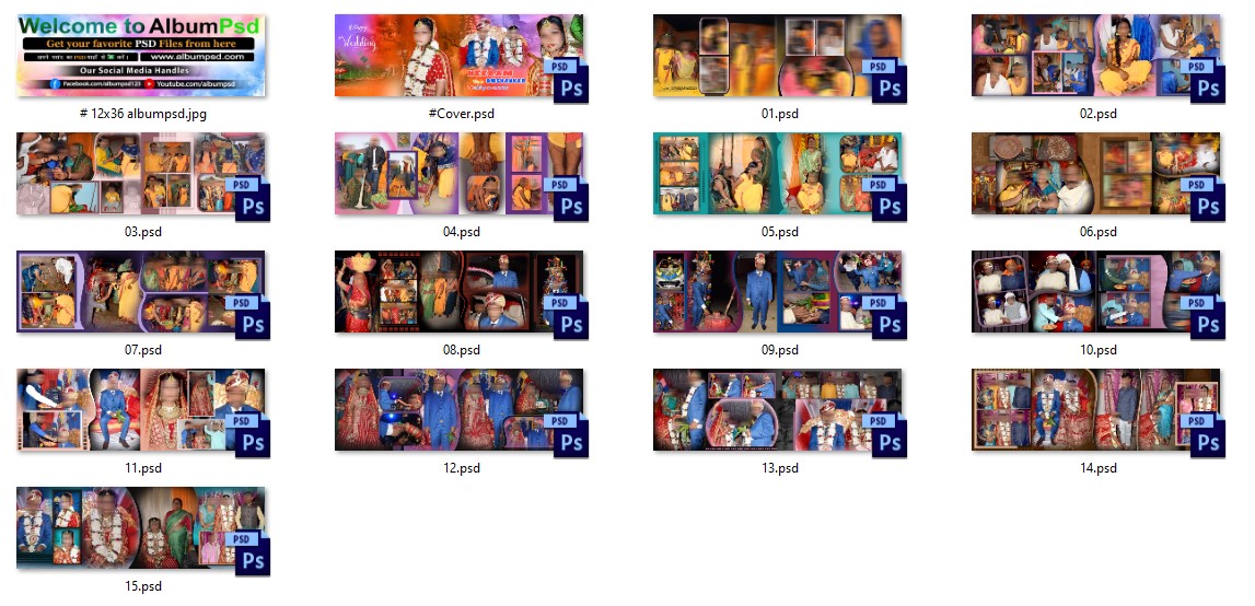 12x36 Average 7 to 8 picture wedding album psd templates (PN-132)