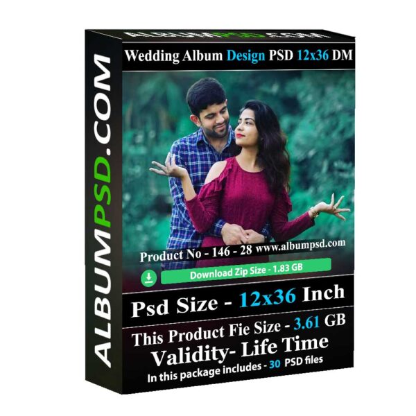"Elevate your wedding photography with our 12x36 inch PSD album design - Closeup perfection in DM-146-28. Download now and capture memories beautifully!"